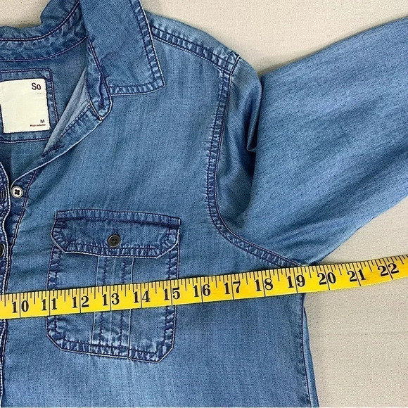 SO Women's 100% Lyocell Chambray Half Button Down Long Sleeve Top Shirt Size M - Picture 6 of 11